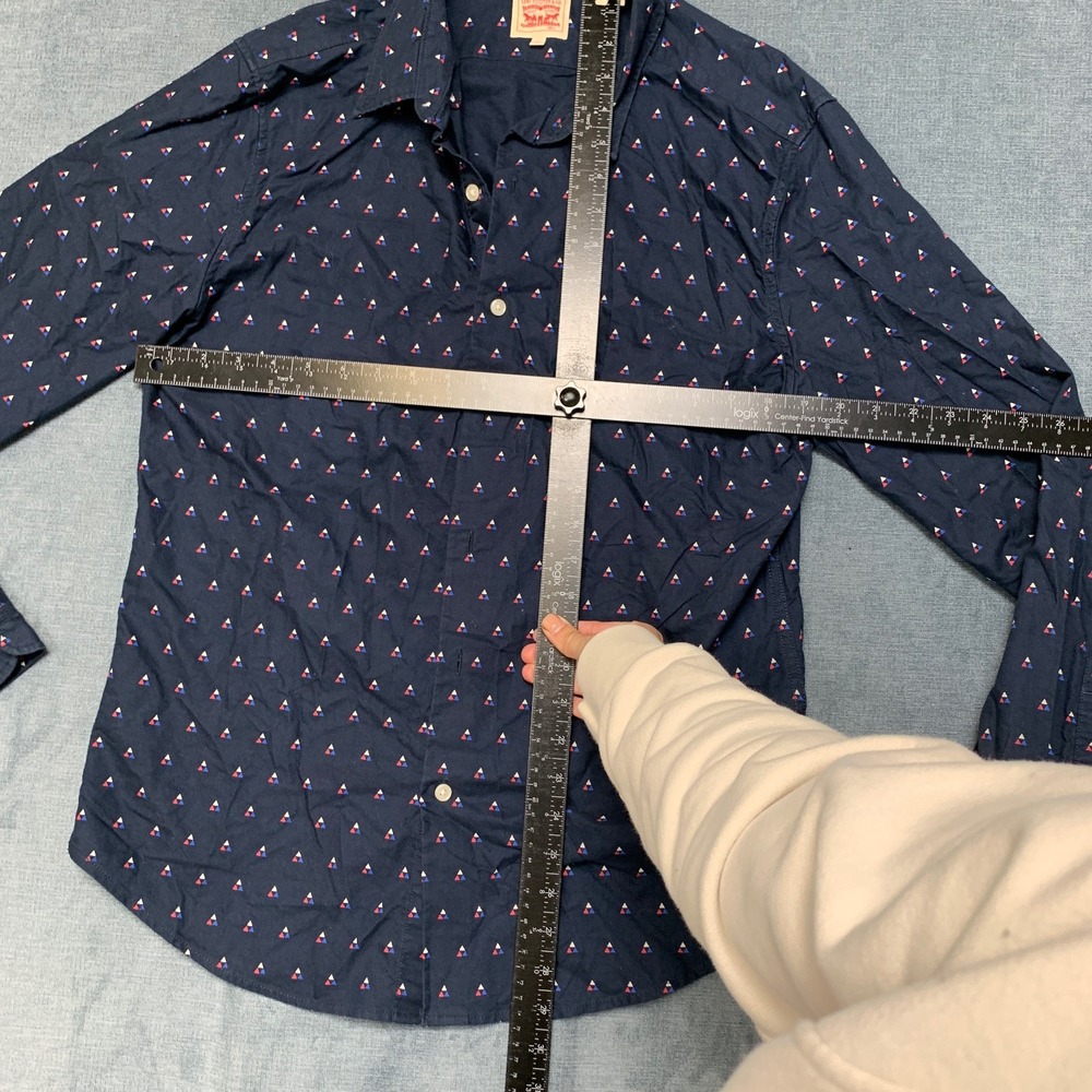Levi's Shirt Mens Large Navy Blue Geometric Print Long Sleeve Button Up Slim Fit - Picture 10 of 16
